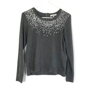 MILLY Sequin & Rhinestone Embellished Sweater Grey